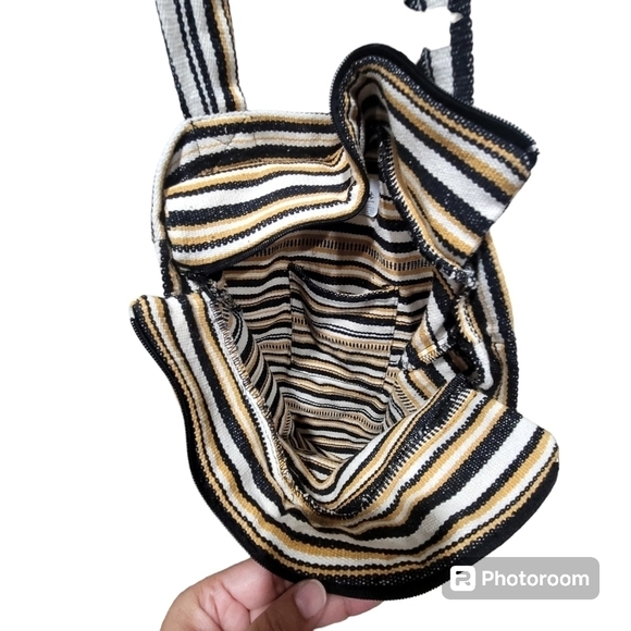 Mexico Embroidered Stripes Yellow Black White Tote 100% Cotton - Picture 11 of 11